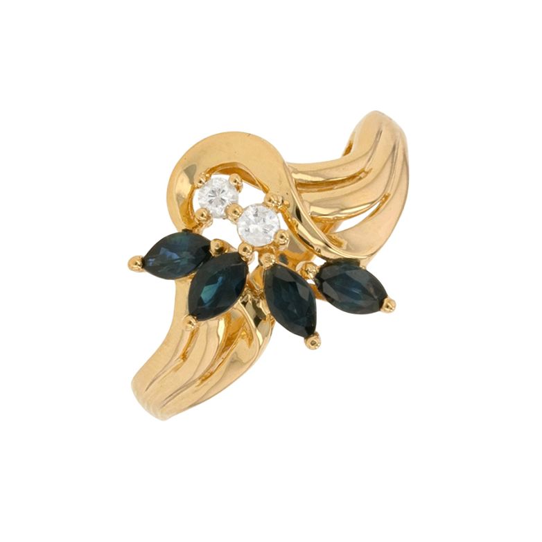 Bague vintage saphirs 0.60 carat et diamants 0.06 carat or jaune 4.58g Comme neuf -  reconditionné disponible sur Gemme Les Bijoux